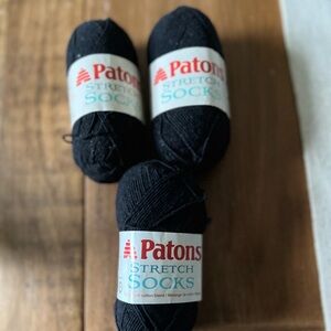 Lot 3 Skeins Patons Stretch Socks Yarn Black Taffy 31041 Super Fine 239 Yds 50 g